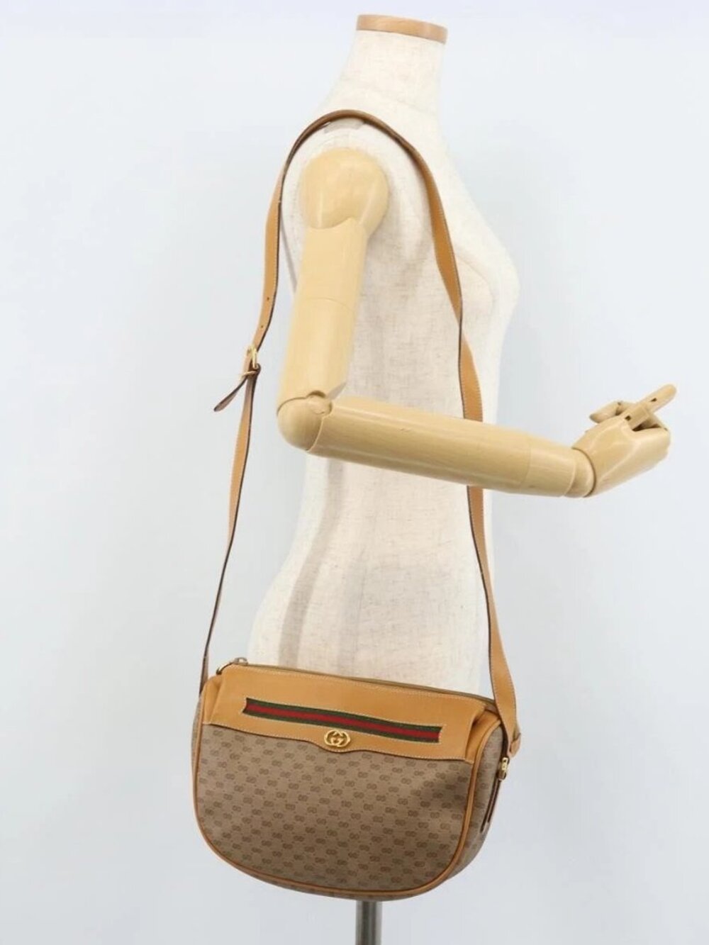 GUCCI Micro GG Supreme Web Sherry Line Bag PVC Beige 001 115 0918 Auth BA10601